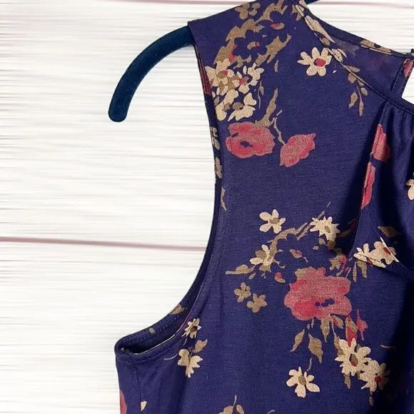 NWT New Chaps Viscose Top Tee Blouse Floral Purple Ruffle Front Sleeveless S - Picture 6 of 13